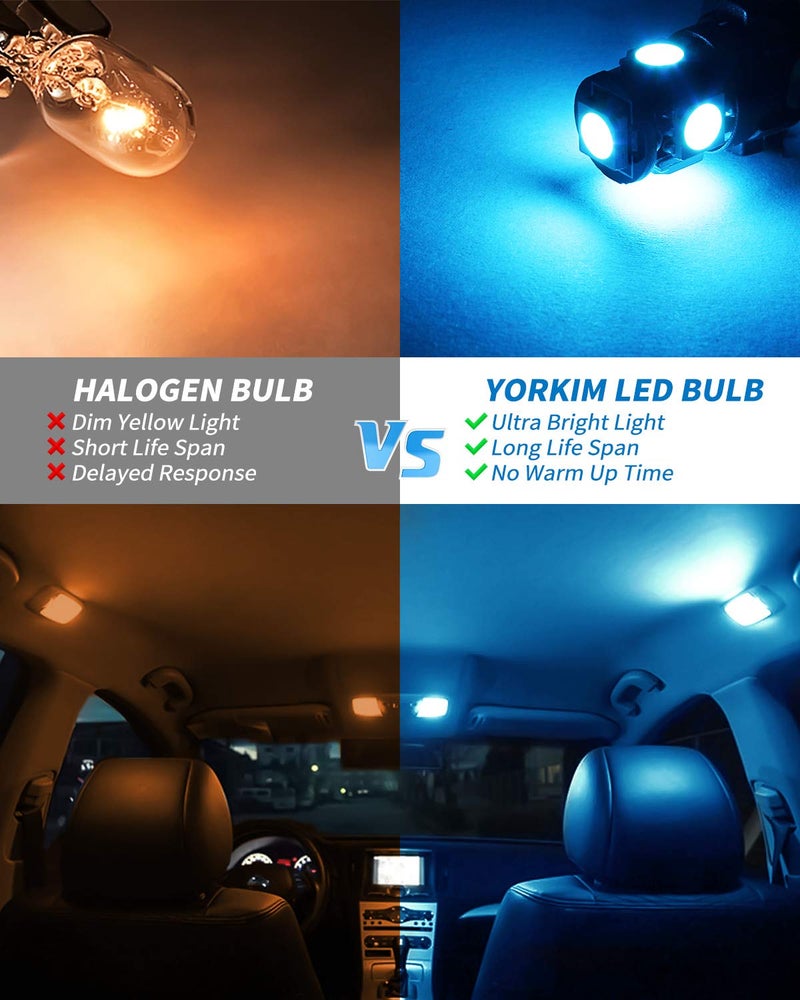 Yorkim 194 LED Bulbs Ice Blue Super Bright 5th Generation, T10 168 LED Bulb for Car Interior Dome Map Door Courtesy License Plate Lights W5W 2825, Pack of 10 - Image 4